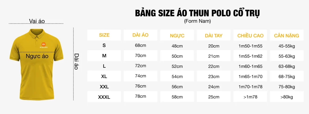 Bang size ao thun Polo nam