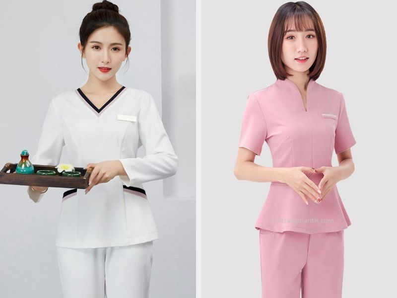 Áo cổ tròn phối hợp với quần rộng