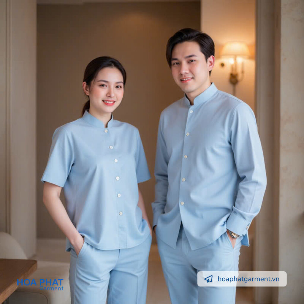 đồng phục spa cổ đứng