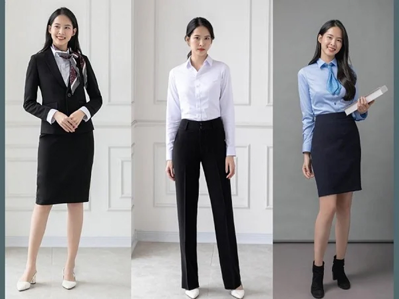 Trang phục kết hợp giữa áo sơ mi, chân váy
