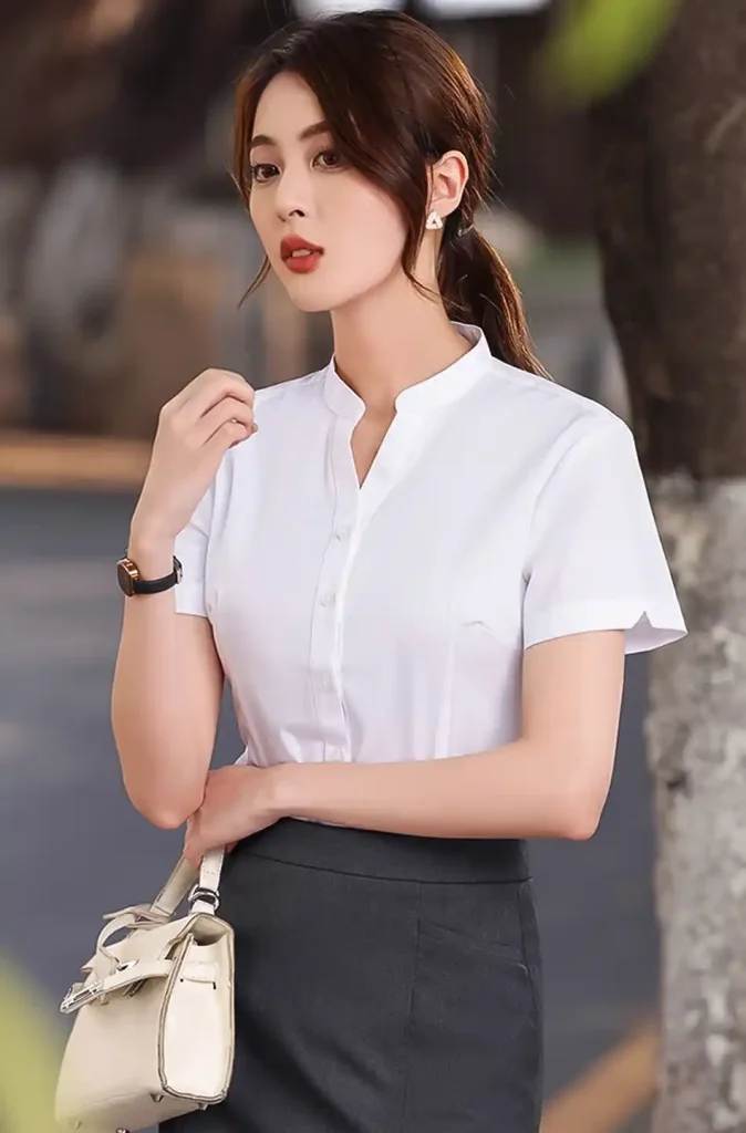 +99 Mẫu áo sơ mi đồng phục đẹp - địa chỉ may giá rẻ tại Tp.HCM 9 Ao so mi dong phuc nu co lanh tu