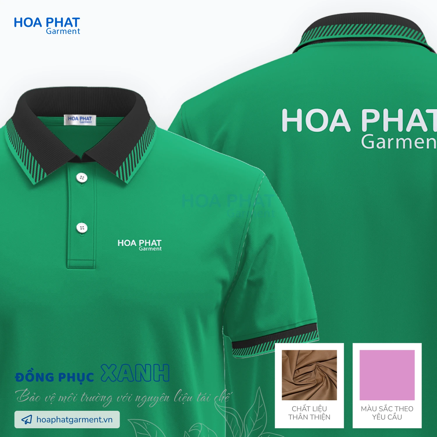 Áo thun đồng phục xanh - Vải thun bảo vệ môi trường- HP209 4 Chi tiet thiet ke ao thun dong phuc xanh 09