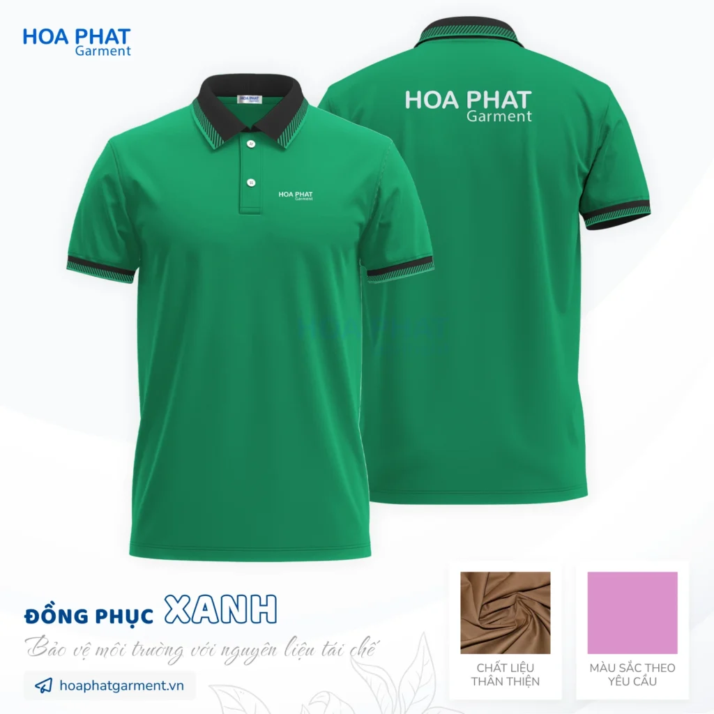 Giải pháp đồng phục doanh nghiệp – Đồng bộ hình ảnh, tối ưu vận hành 2 Áo thun đồng phục xanh - Vải thun bảo vệ môi trường- HP209