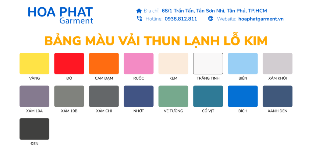bảng màu vải thun lạnh lỗ kim