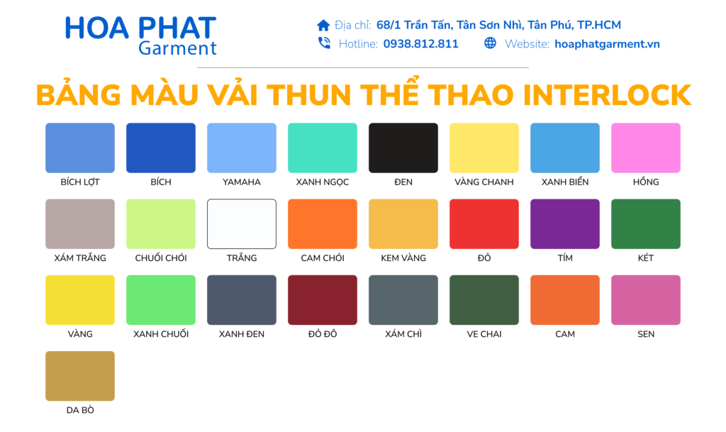 bảng màu vải thun thể thao