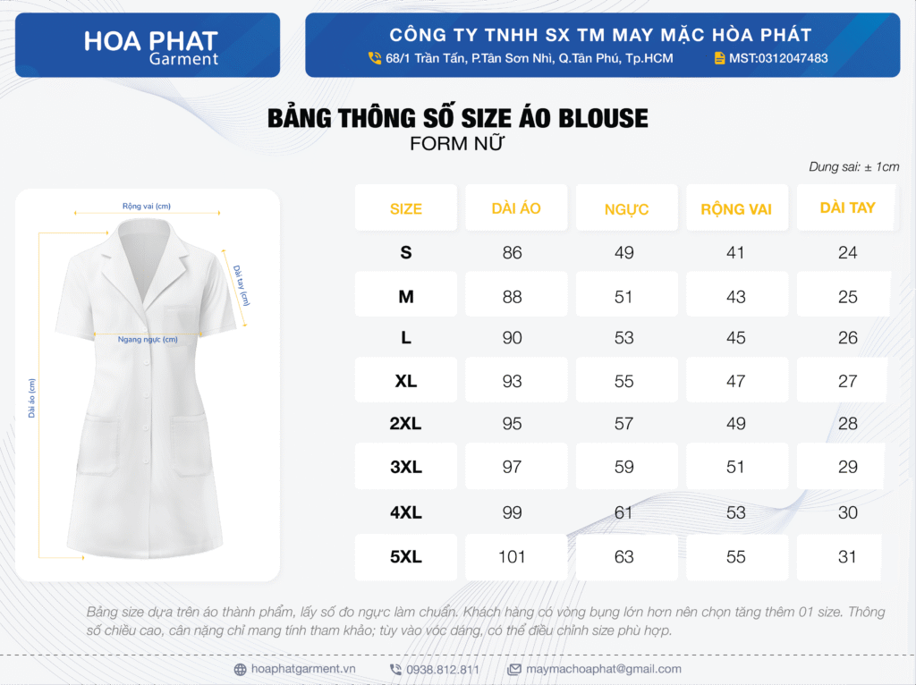 Bảng size áo blouse form nữ