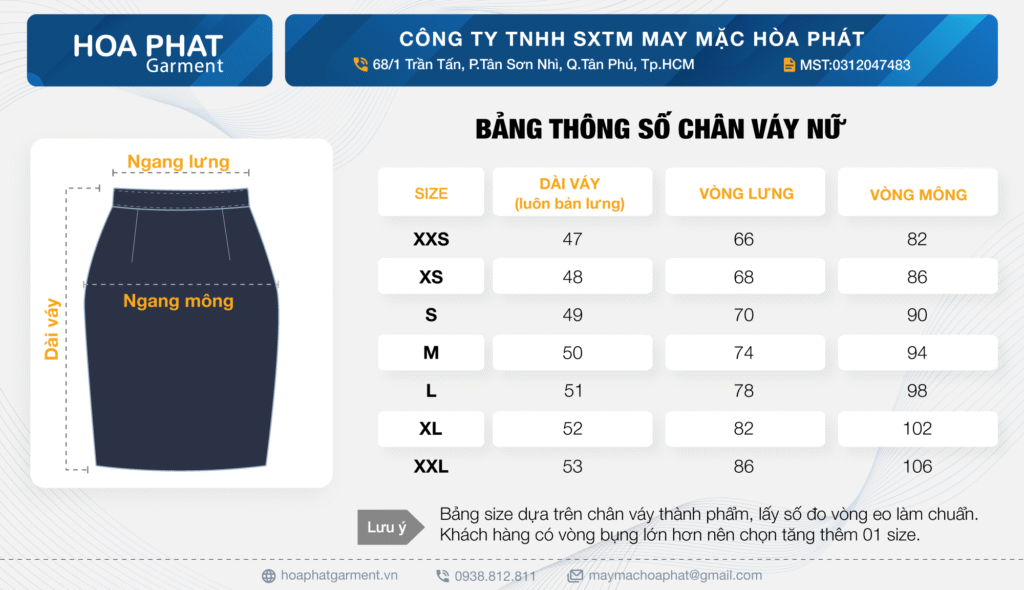 Bang size chan vay