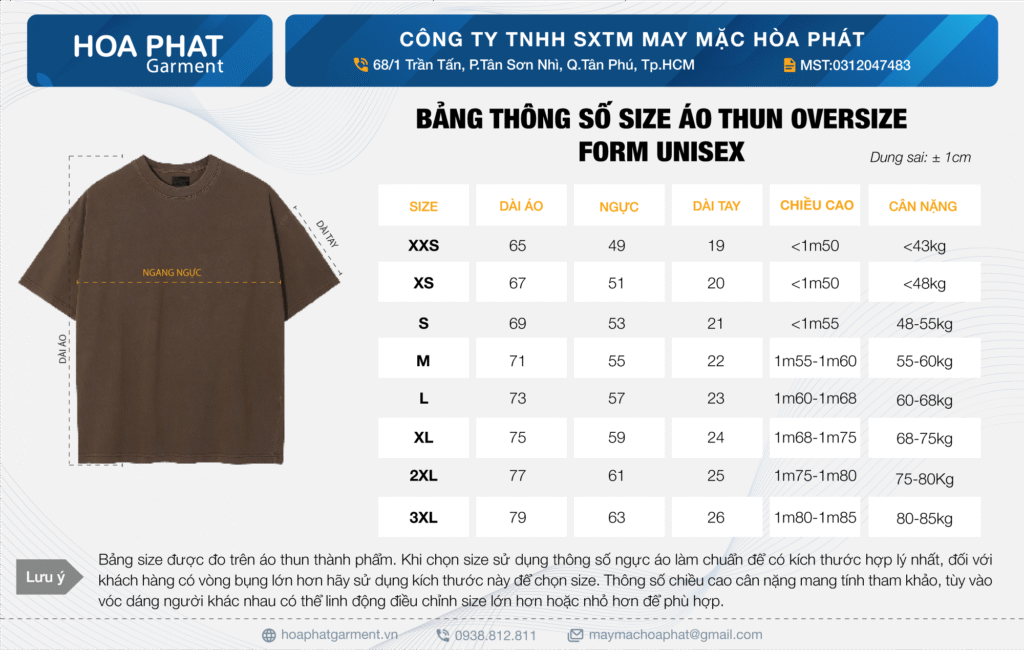 bảng size áo thun có xxs