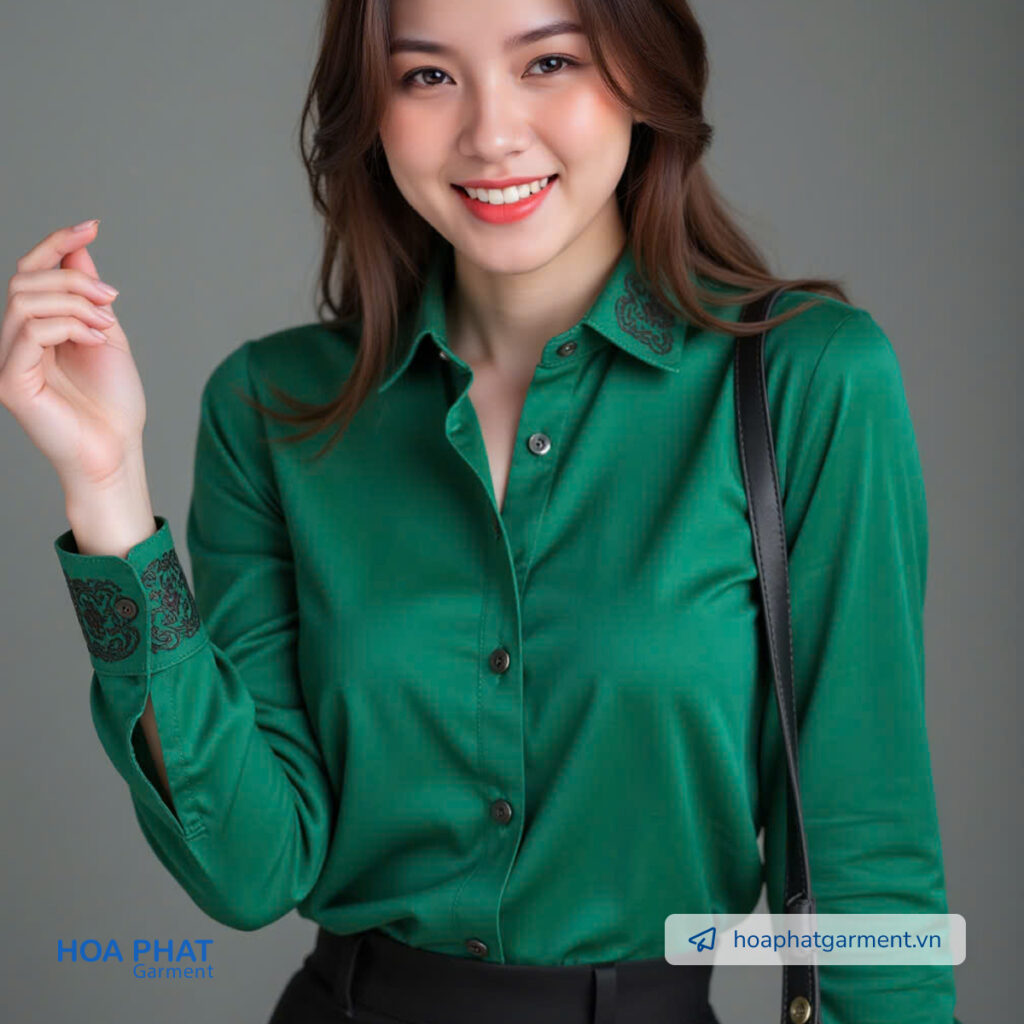mẫu áo sơ mi văn phòng nữ màu xanh lá