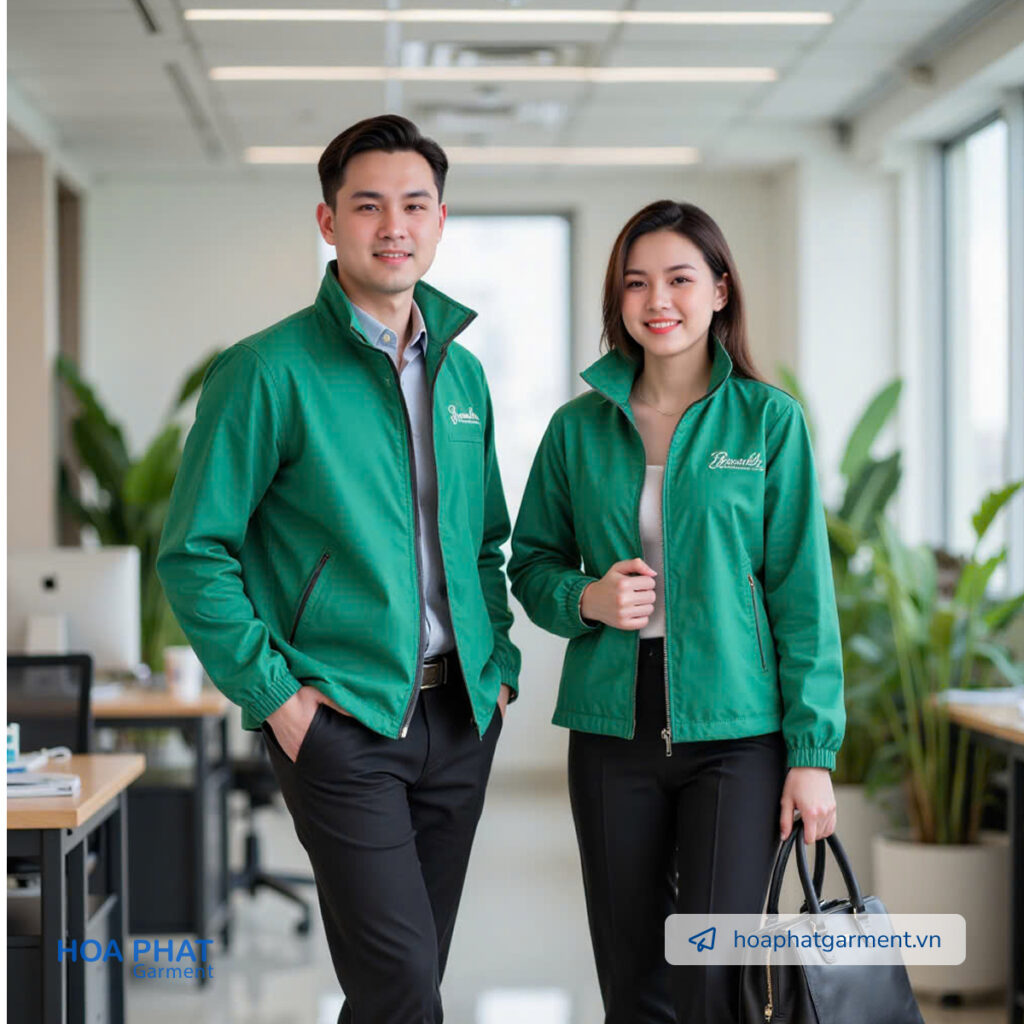 mẫu áo gió đồng phục màu xanh lá đẹp