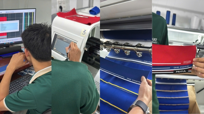 Kỹ thuật dệt chữ lên bo áo Polo chuyên nghiệp tại Hoa Phat Garment 10 quy trinh thuc hien ky thuat det chu len bo ao polo